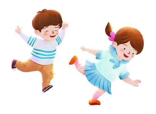 彩色手绘卡通儿童小孩女孩男孩玩耍元素png素材