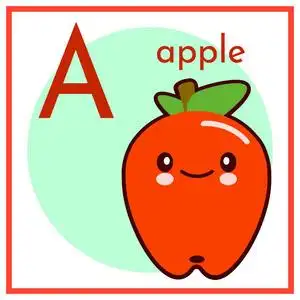 卡通水果字母卡片.a 是给苹果的.平面矢量图照片