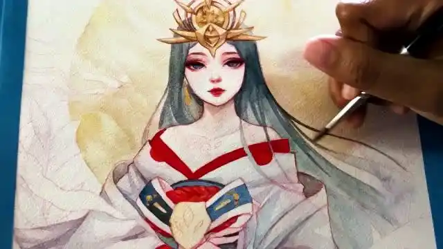 国外绘画高手用水彩绘制的日本神话人物天照大神!色彩效果相当棒