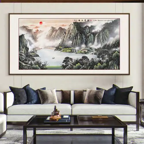 聚宝盆山水画客厅挂画中式沙发背景墙装饰画国画办公室国画