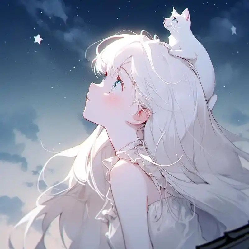 银发少女与猫93 今夜的星光为你带来一切好运.