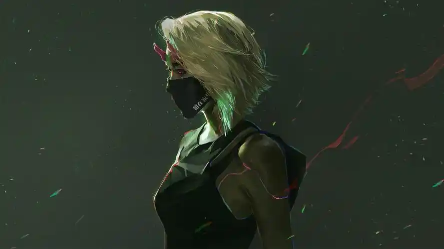 戴口罩,白色短发超级霸气的动漫女人物桌面壁纸