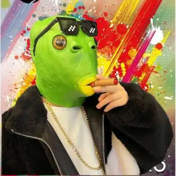 抖音同款绿头鱼头套面具绿鱼头鱼头怪怪人鱼头套绿头怪网红全脸无味绿