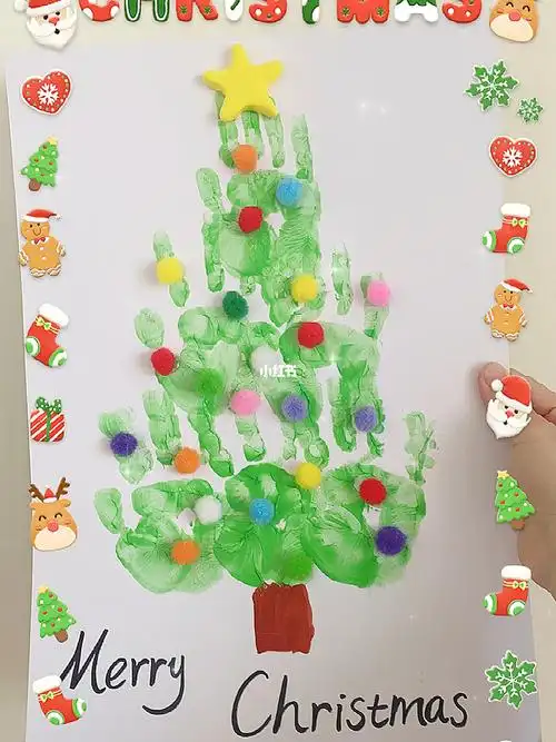 手掌印画圣诞树超级简单小朋友一起画呀