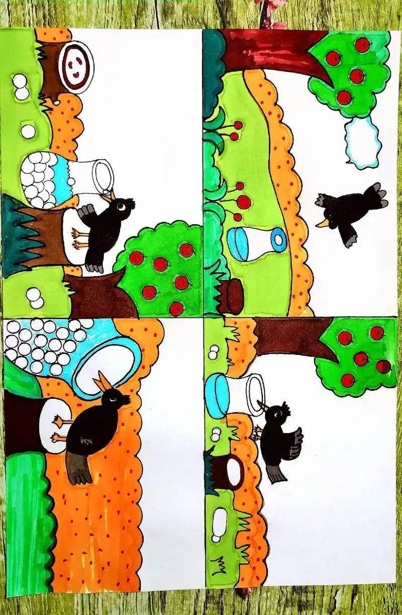 乌鸦喝水主题绘画线稿可打印长按直接保存需要教程去上一个视频