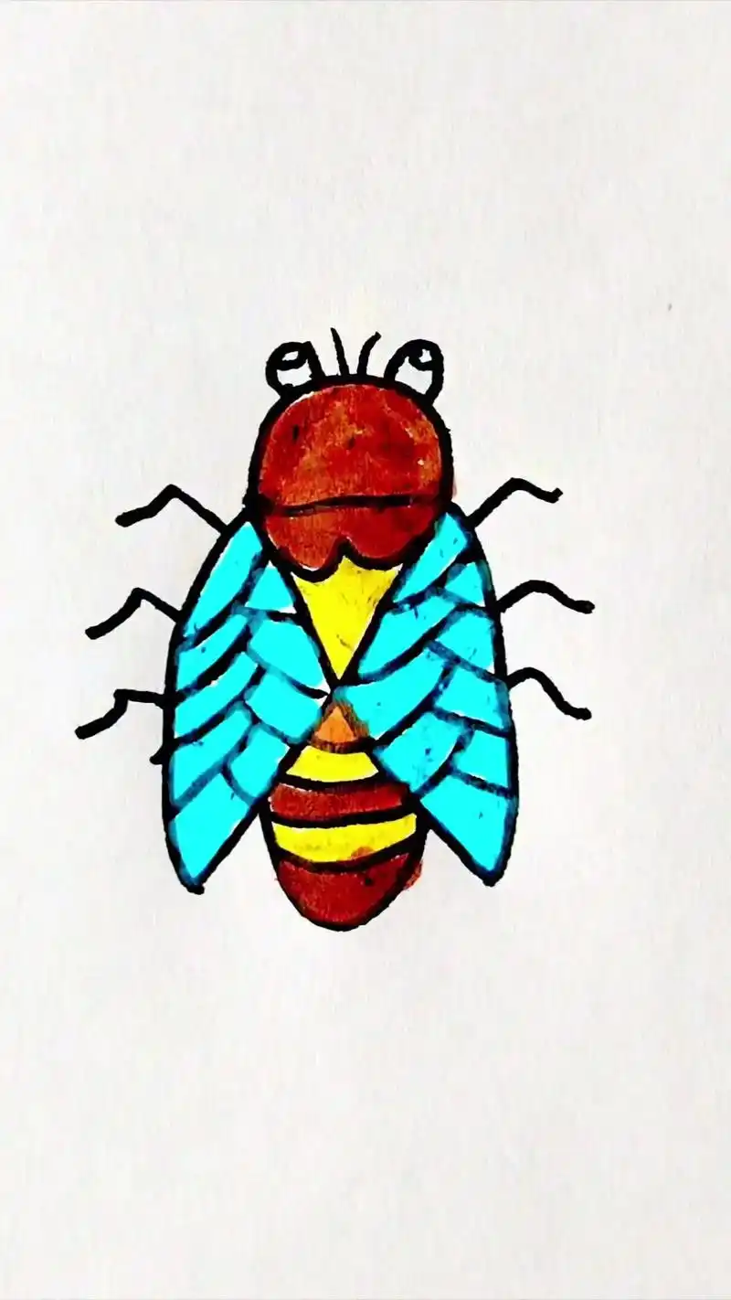 94知了简笔画教程.94画个又字,加个括号,画个半圆,加上眼 - 抖音