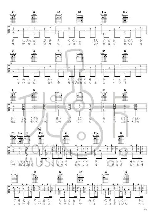lemon吉他谱g调和弦编配变调夹4品为原b调高清六线谱优咔音乐视频弹唱