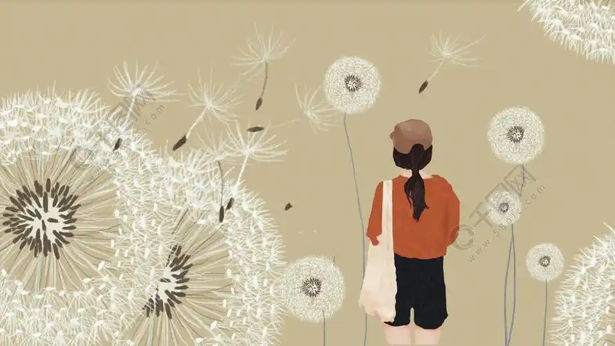 简约复古中国风8月你好女孩蒲公英插画