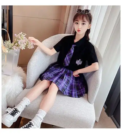 jk裙套装小学生女童12岁10五年级夏季霸气儿童裙子女夏装 白色短袖