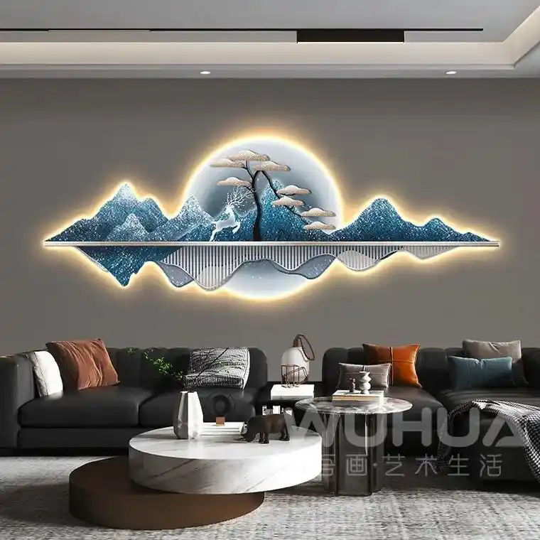 led氛围灯装饰画现代轻奢高级感山水画沙发背景墙画客厅挂画壁 - 抖音
