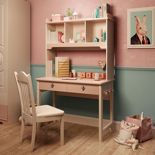 小猫儿童书桌书柜直角书桌女孩卧室组合现代多功能电脑桌写字桌子