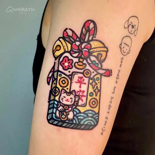 铃铛与平安符 招财猫 (两个小时)飞快又仔细 "贴纸刺青"#广州纹身