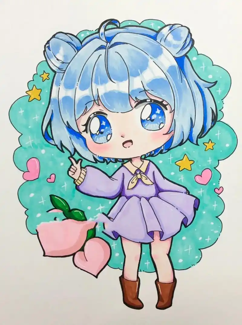 q版动漫|马克笔绘画|线稿上色 临摹请哎特我哦