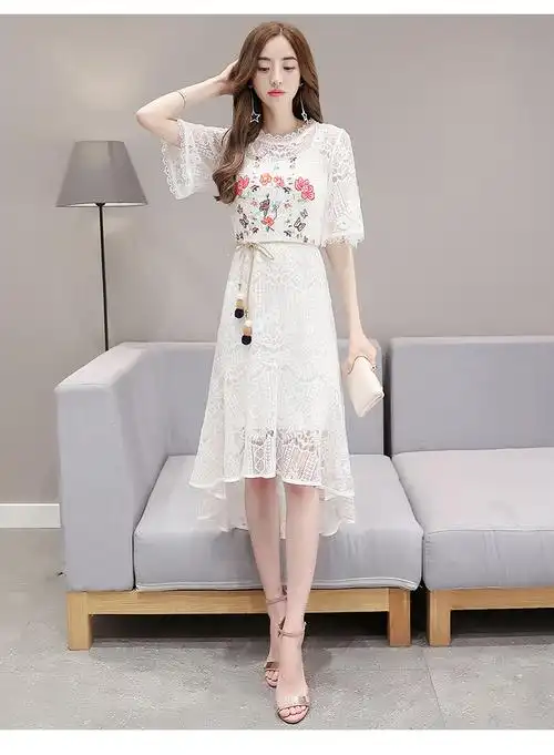 佐露丝ralos佐露丝ralos 2017夏装新款女装修身蕾丝短袖连衣裙女刺绣