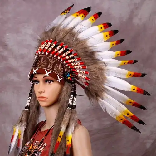 头饰印第安彩色羽毛野人酋长发饰头戴舞台表演头饰