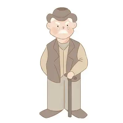 老人  拿拐杖老人 卡通 png素材关爱老人元素