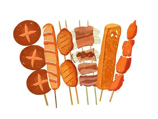 炸串夏季烤串卡通组合png元素烧烤烤串元素