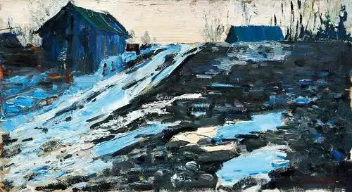 2051 1970年作 泥泞道路 布面油画