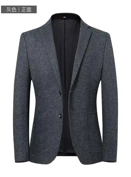 羊毛西装男秋冬男式休闲小西装男士西服纯色韩版西装外套 灰色 170/m