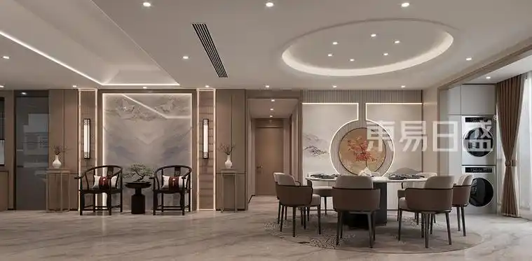 电网小区300㎡新中式风装修效果图