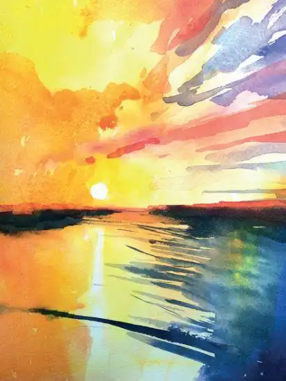 水彩教程12步教你画港湾的日出