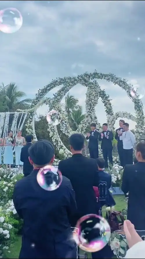 魏晨于玮三亚举办婚礼 手捧着鲜花