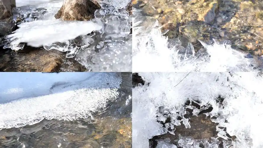 【4k】春天冰雪融化-山泉水