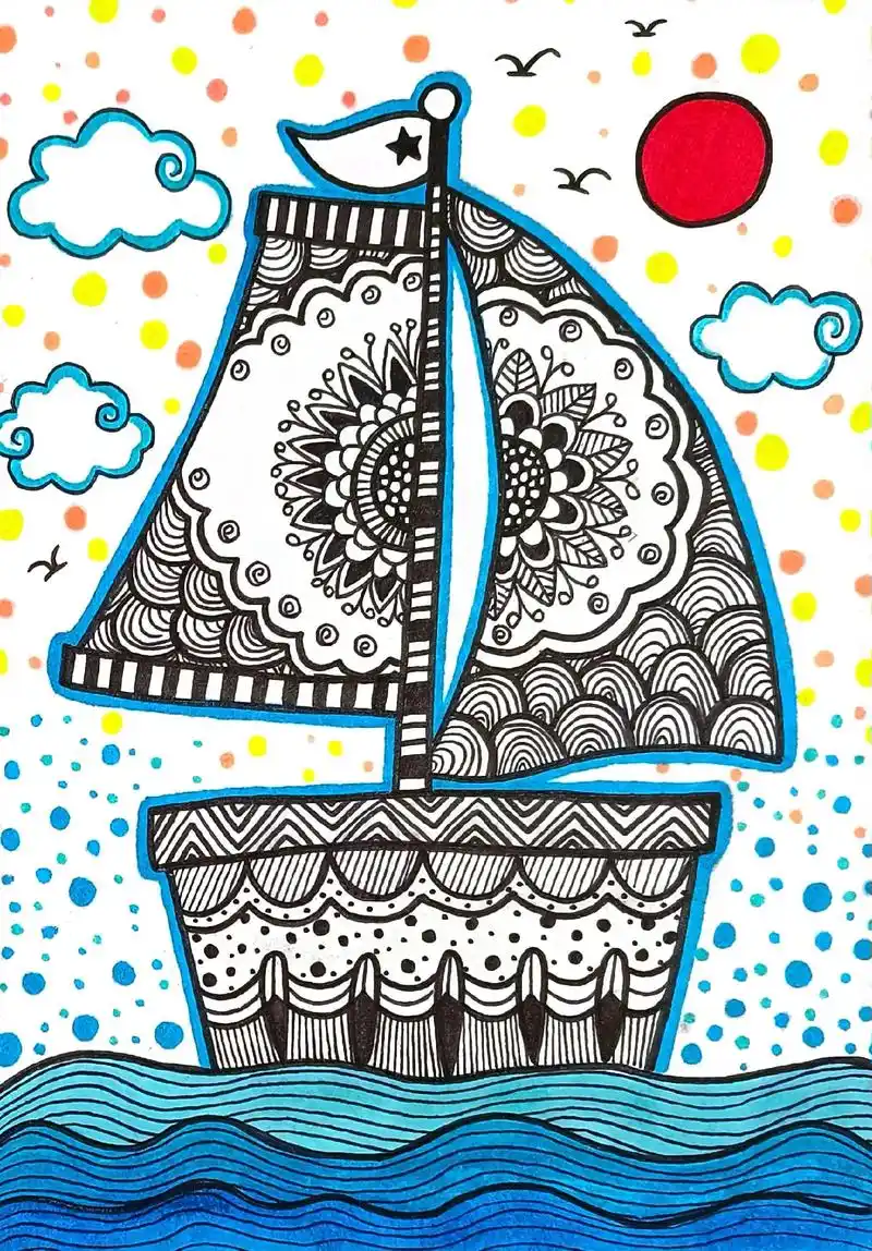 创意线描画‖帆船77.#线描 #画画 #手绘 #简笔画 #一起 - 抖音