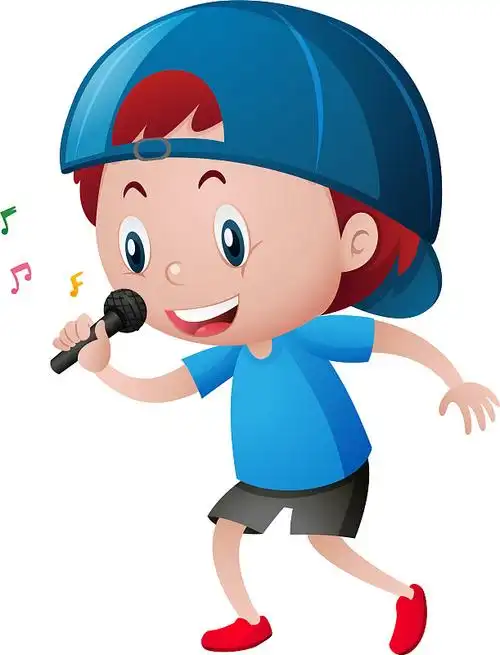 小男孩在麦克风上唱歌图片