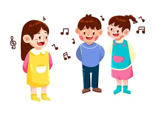 手绘卡通人物女孩唱歌原创插画素材唱歌跳舞元素彩色手绘卡通钢琴架子