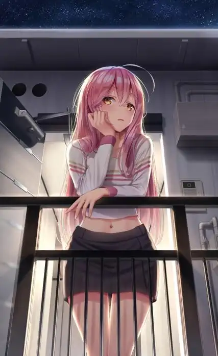 二次元动漫美女甲板思考女生手机背景图可爱全屏2k红色砖墙清纯少女