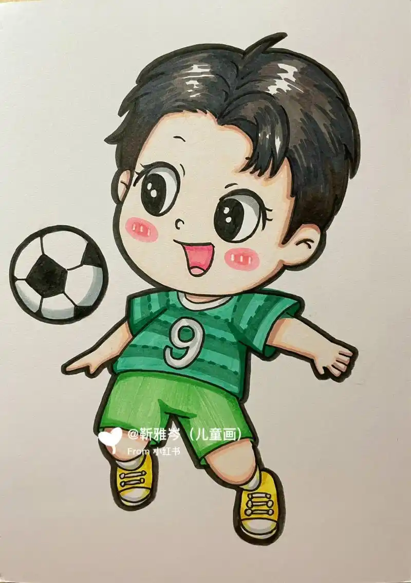 马克笔儿童画踢足球71 马克笔儿童画卡通画简笔画主题画踢足球 幼师