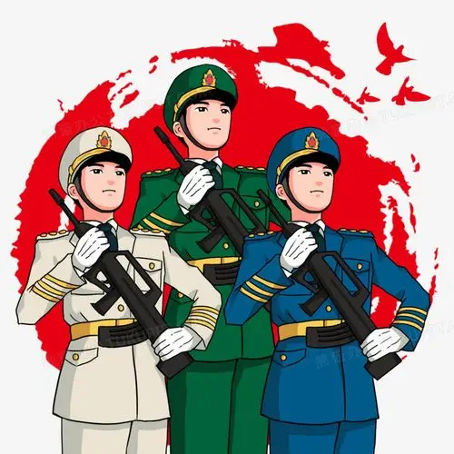 本作品全称为《卡通手绘海陆空三军敬礼人物元素》,使用 adobe