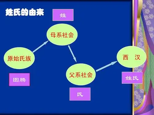 姓氏的由来 姓 母系社会 原始氏族 西 汉 父系社会 图腾 姓氏 氏