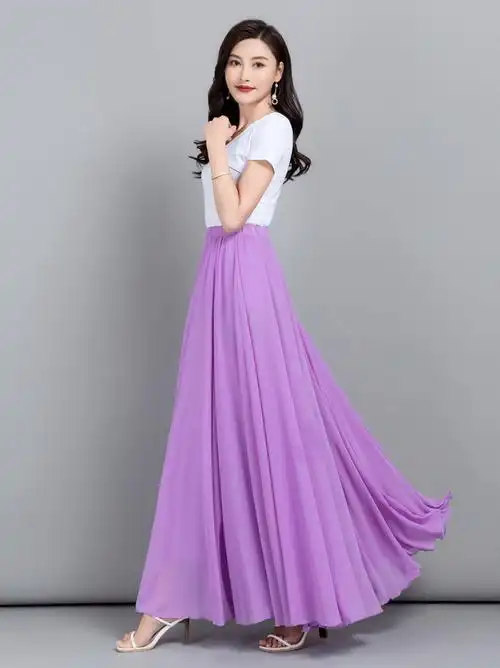 2022新款仙女下半身裙中长款伞裙字夏季雪纺纱裙百搭休闲长裙子紫罗兰