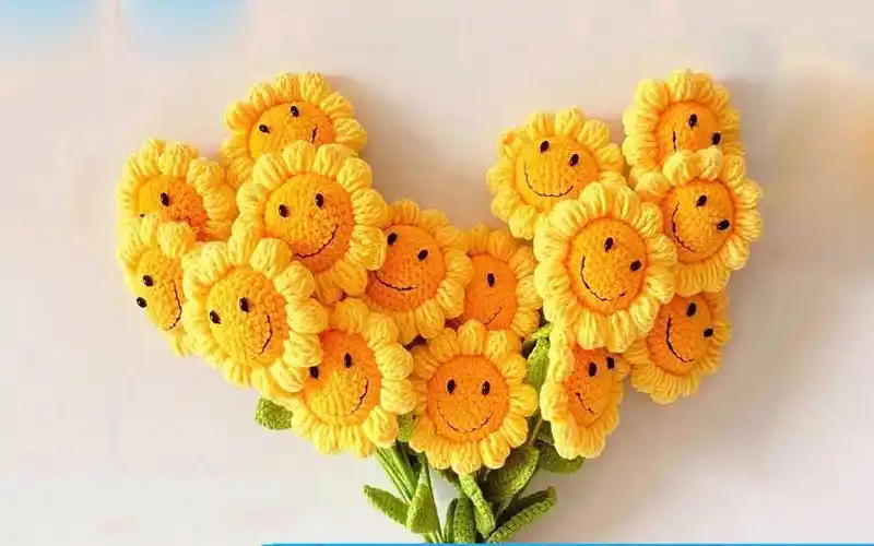 新手教学【笑脸向日葵】笑脸太阳花】毛线钩针教程 新手小白手工钩织