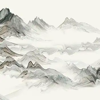 新中式水墨山水壁画壁布壁纸墙纸屏风图案 (1)