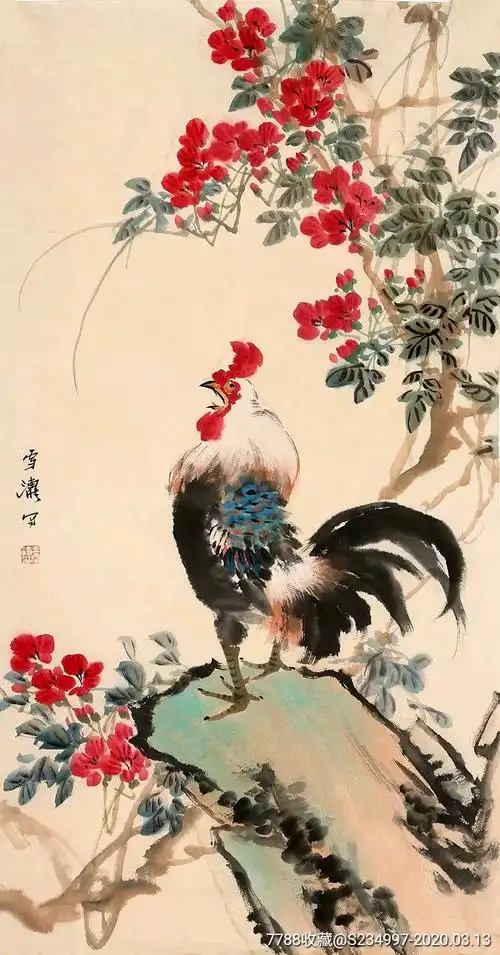 王雪涛三尺花鸟大公鸡-花鸟国画原作-7788收藏__收藏热线