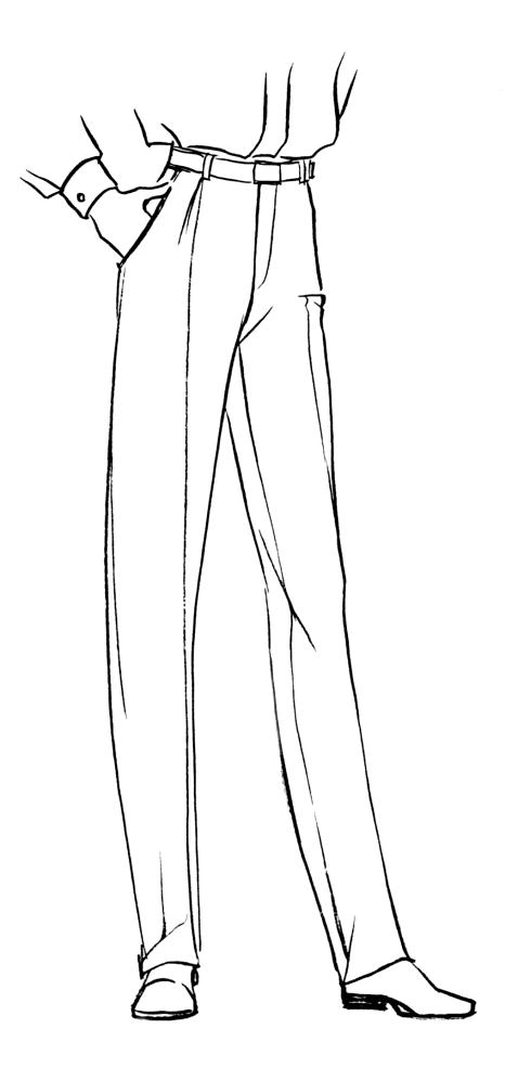 二, 考试内容:普通男西裤纸样绘制 1,款式特点: 装腰,门襟装拉链,有