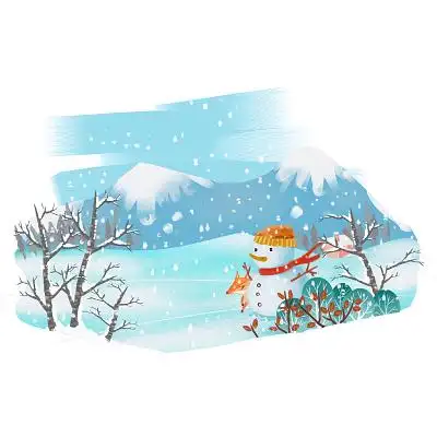 手绘卡通冬季促销雪人雪地场景插画素材