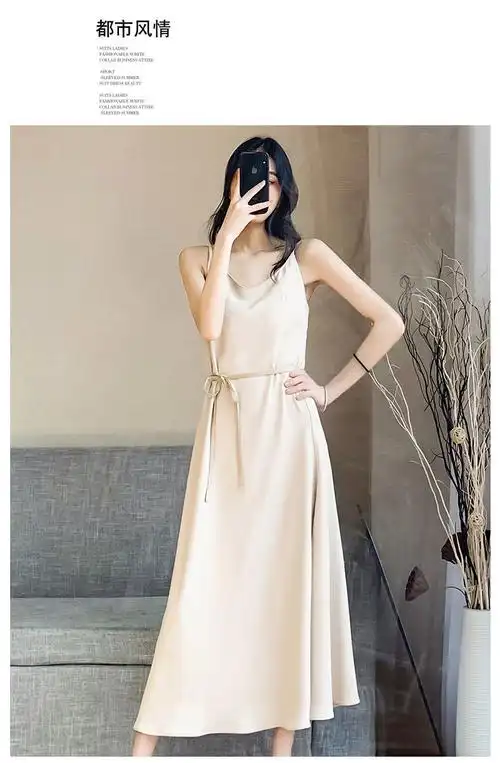 黑色雪纺吊带裙连衣裙新款女春夏长款气质显瘦内搭打底长裙裙子