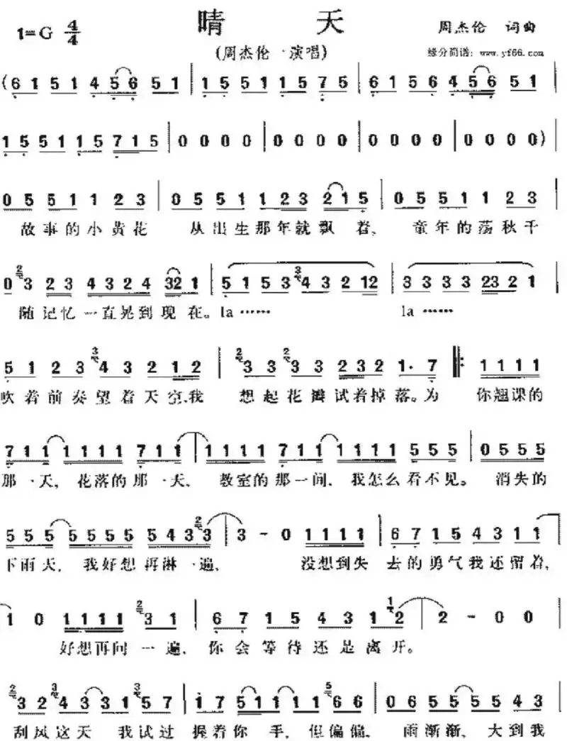 简谱《晴天》