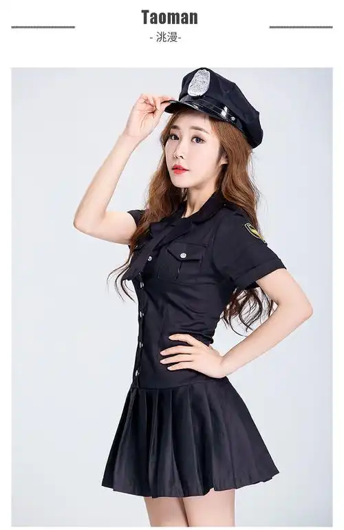 成人情趣cosplay服装 欧美游戏角色扮演黑色女警制服连衣裙含帽子