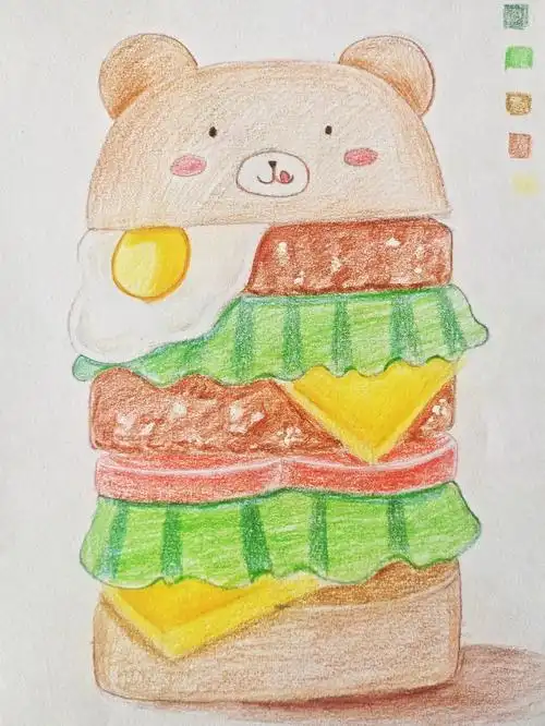 彩铅小熊汉堡