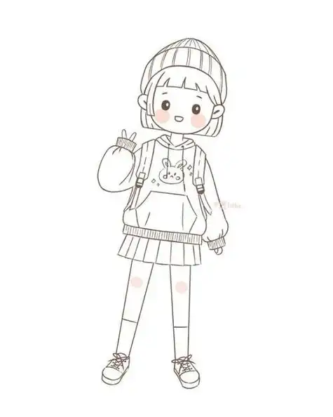 手帐_简笔画_插画_素材_天河6月第19个临摹|可爱小女孩简笔画～_简笔