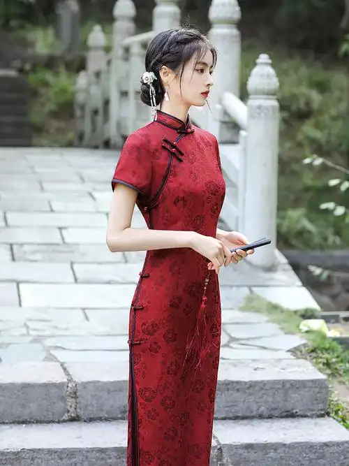 旗袍唐梦语礼服日常宴会气质高档双层长款秋新旗袍