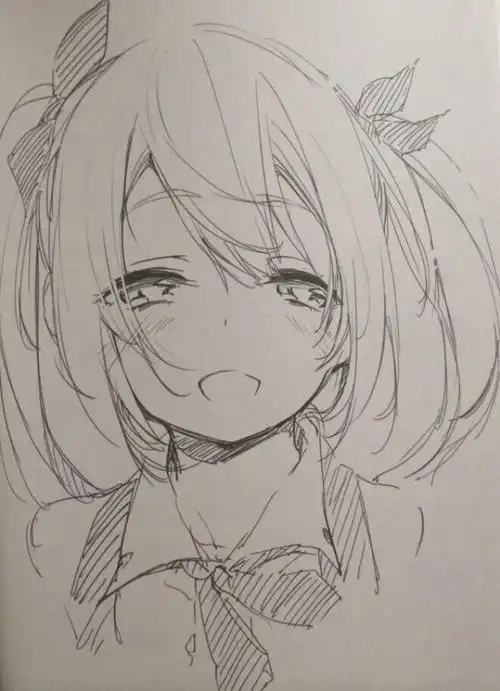 手绘线稿二次元女孩