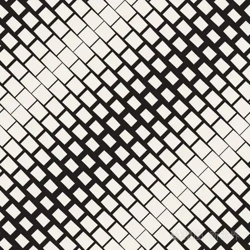 矢量无缝黑色和白色对角线矩形半色调几何图案