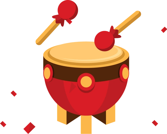 pngpsd2000*2000元旦红色鼓文本框插画pngpsd2000*2000卡通手绘打鼓