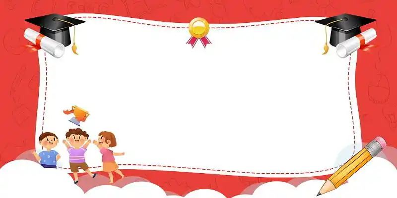 红色卡通简约边框毕业帽书本铅笔领奖奖状颁奖展板背景奖状背景